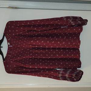 Old Navy Smocked Long Sleeve Rayon Blouse, XXL, Burgundy Floral Print